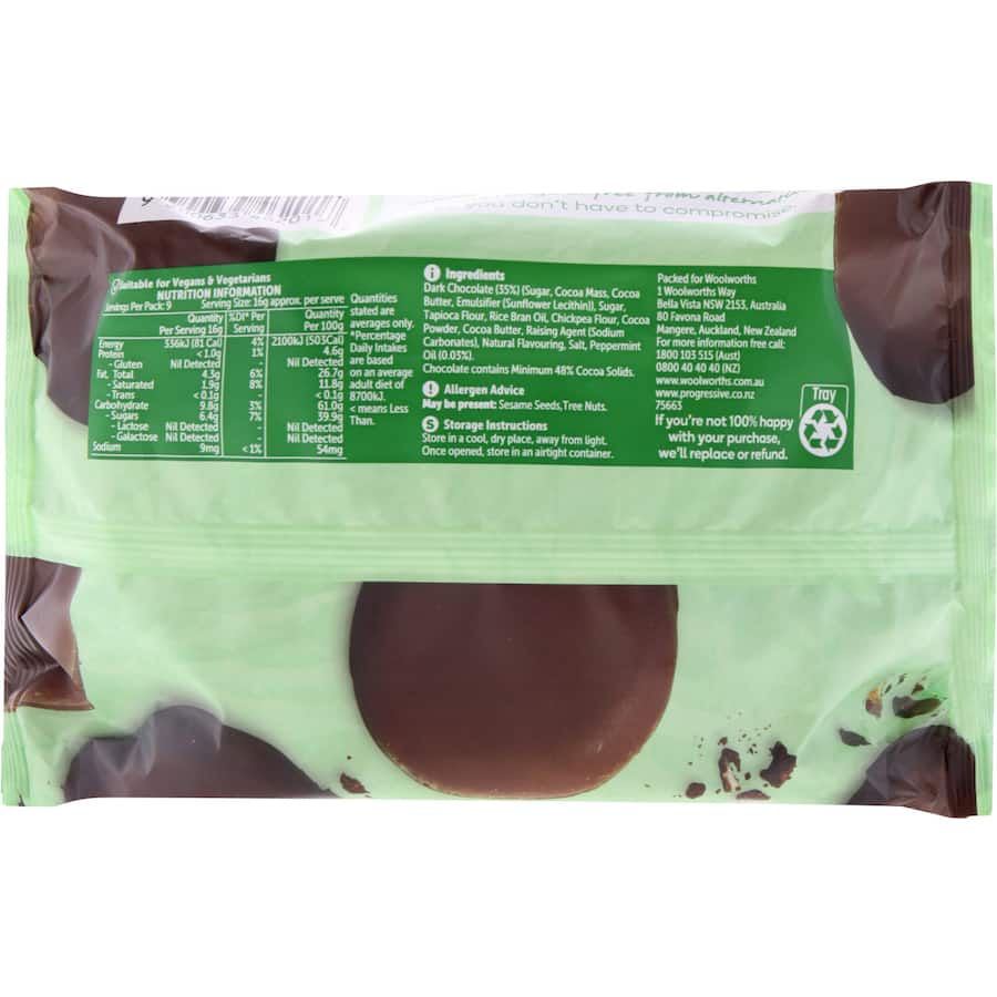 Woolworths Free From Gluten Biscuits Mint Cream 145g