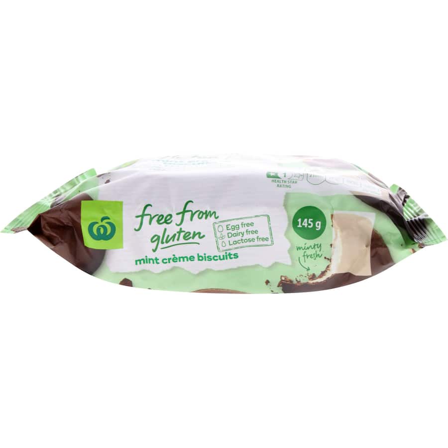 Woolworths Free From Gluten Biscuits Mint Cream 145g