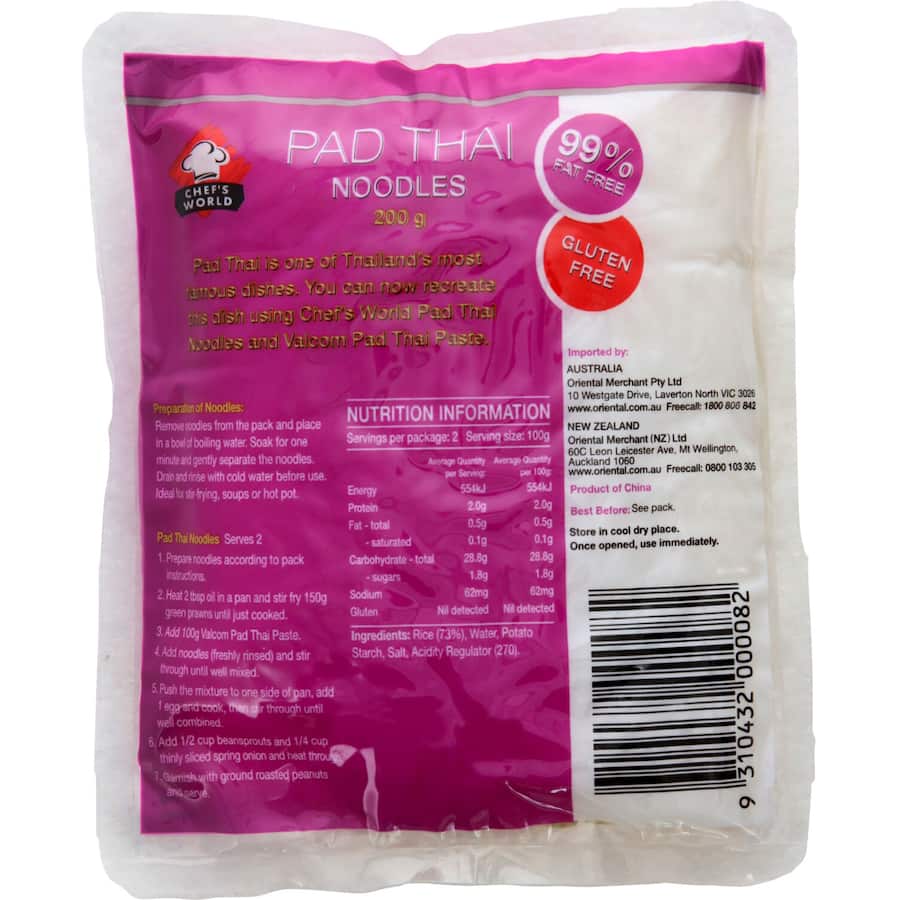Chefs World Pad Thai Noodle Gluten Free Packet 200g