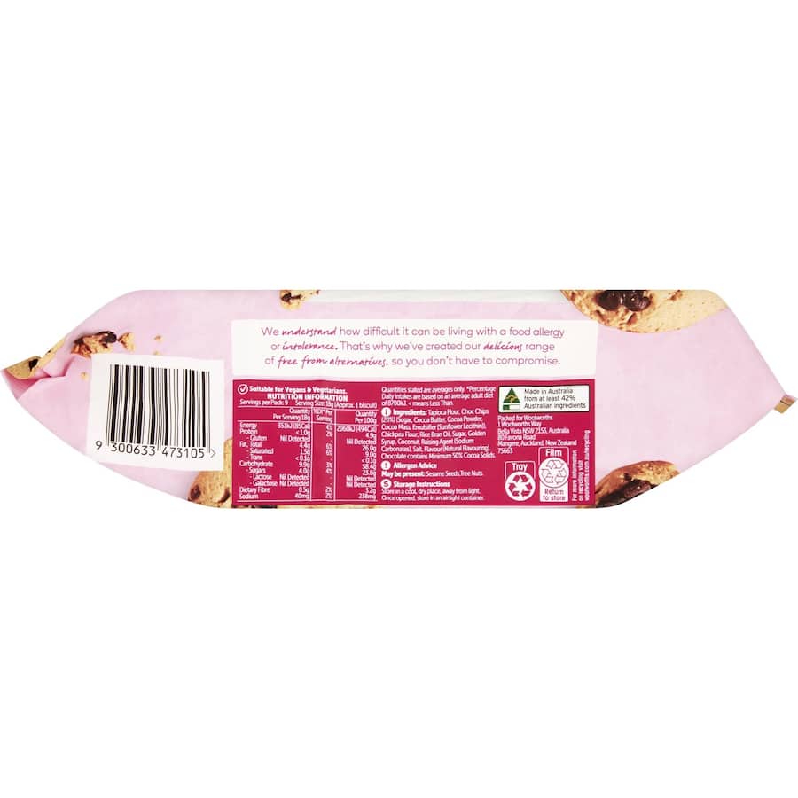 Woolworths Free From Gluten Biscuits Chocolate Chip 160g