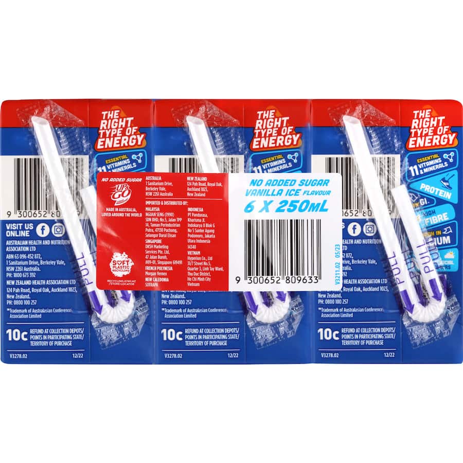 Sanitarium Up & Go Liquid Breakfast Vanilla No Added Sugar 6pk 250mL