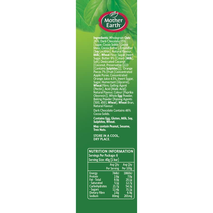 Mother Earth Oaty Slices Oat Bars Chocolate Orange 6pk 240g