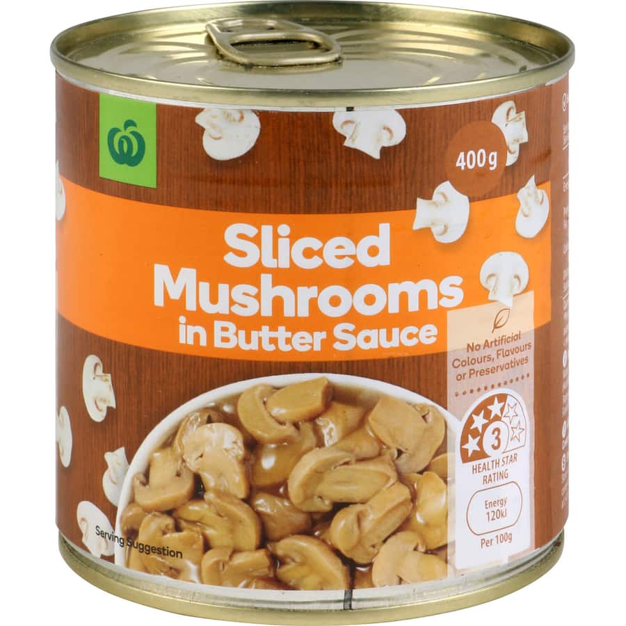 Woolworths Sliced Mushrooms In Butter Sauce Can 400g