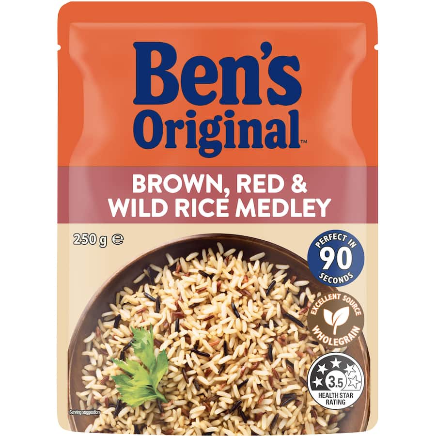 Bens Original Microwave Rice Brown, Red & Wild Rice Medley Pouch 250g