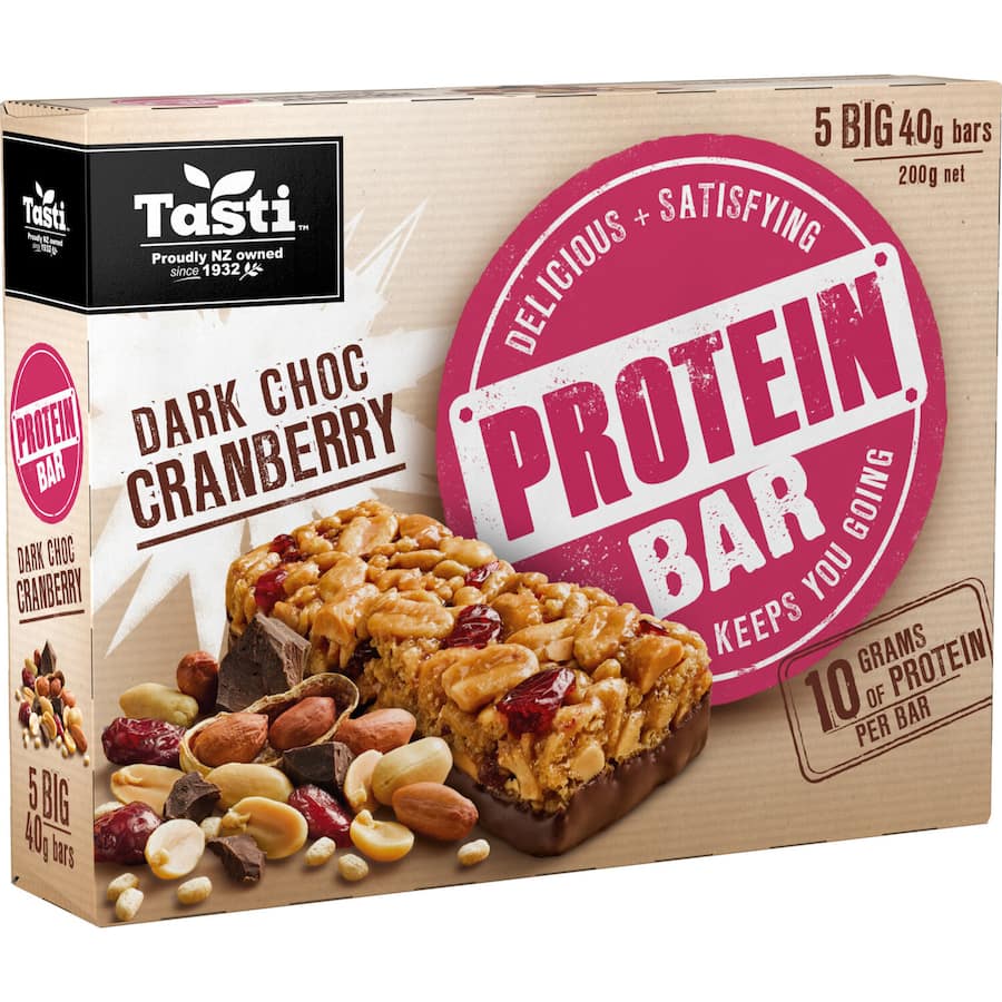 Tasti Protein Bars Dark Choc Cranberry 5pk 200g
