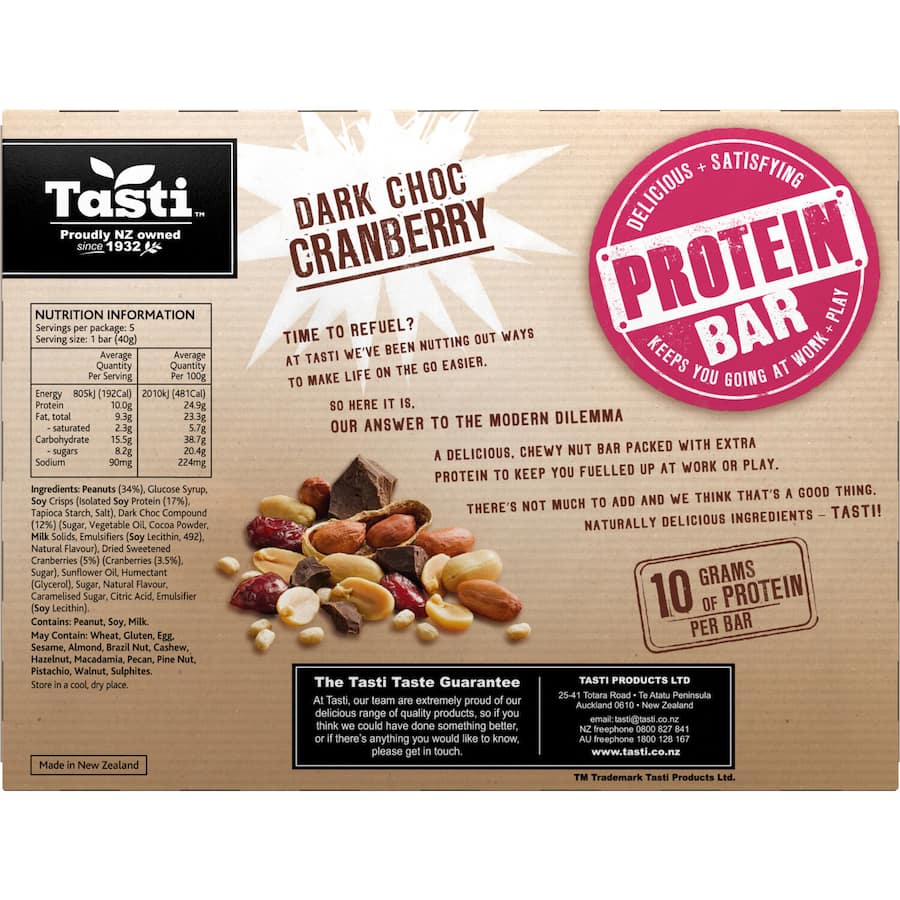 Tasti Protein Bars Dark Choc Cranberry 5pk 200g