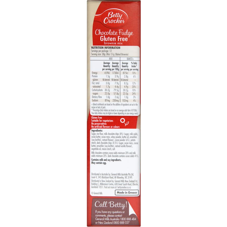 Betty Crocker Brownie Mix Chocolate Fudge Gluten Free 450g