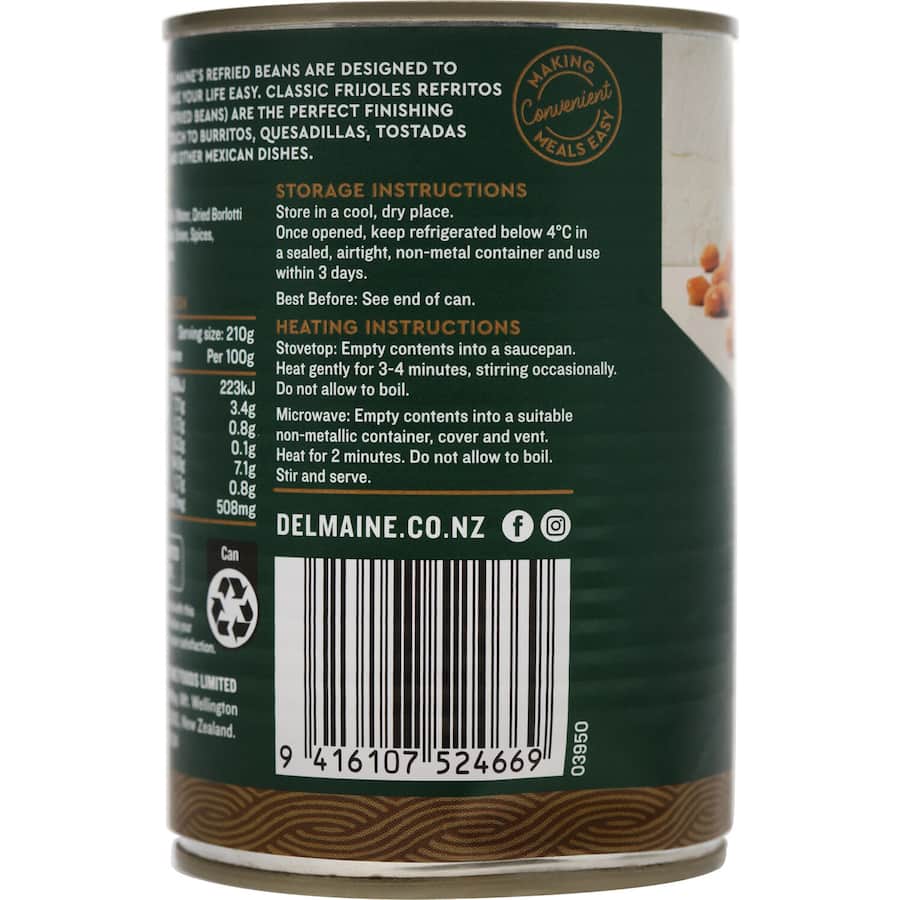 Delmaine Beans Refried Can 420g
