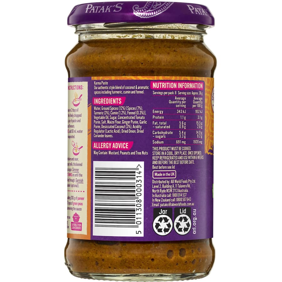 Pataks Curry Paste Korma Mild Jar 290g