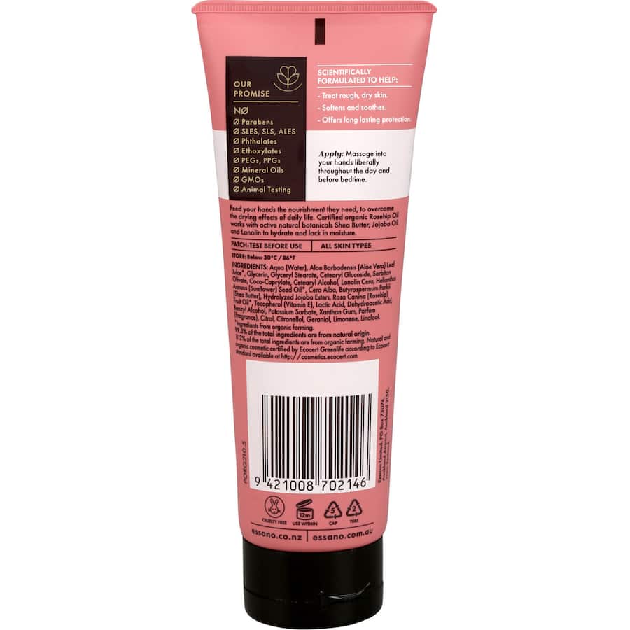 Essano Nourishing Hand Cream Rosehip Certified Organic Tube 120mL