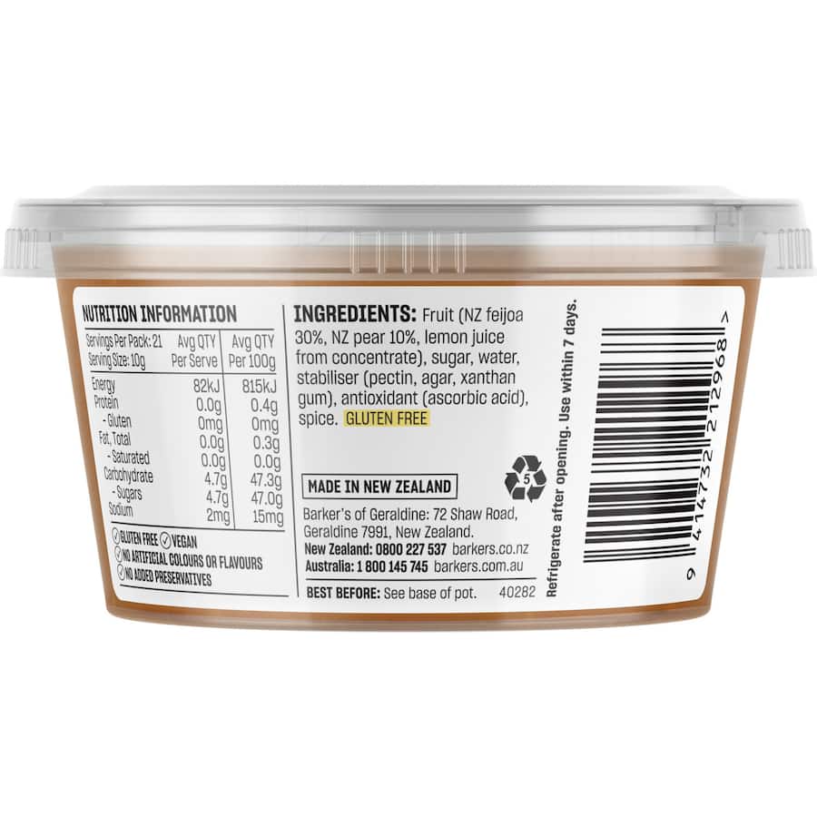 Barkers Fruit For Cheese Fruit Paste Feijoa & Pear 210g
