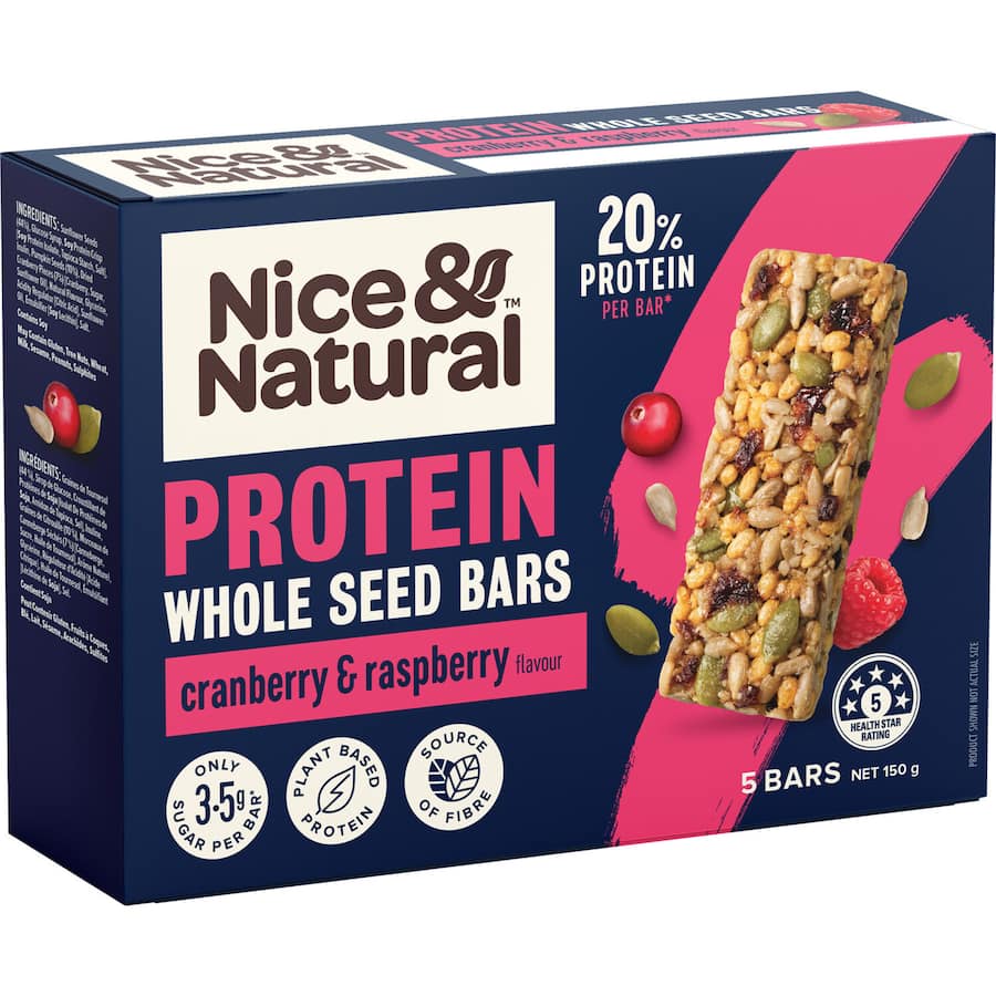 Nice & Natural Protein Nut Bars Wholeseed Cranberry Raspberry 5pk 150g