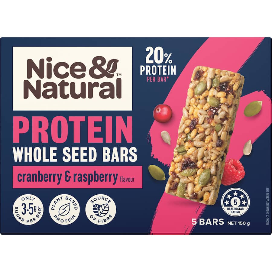 Nice & Natural Protein Nut Bars Wholeseed Cranberry Raspberry 5pk 150g