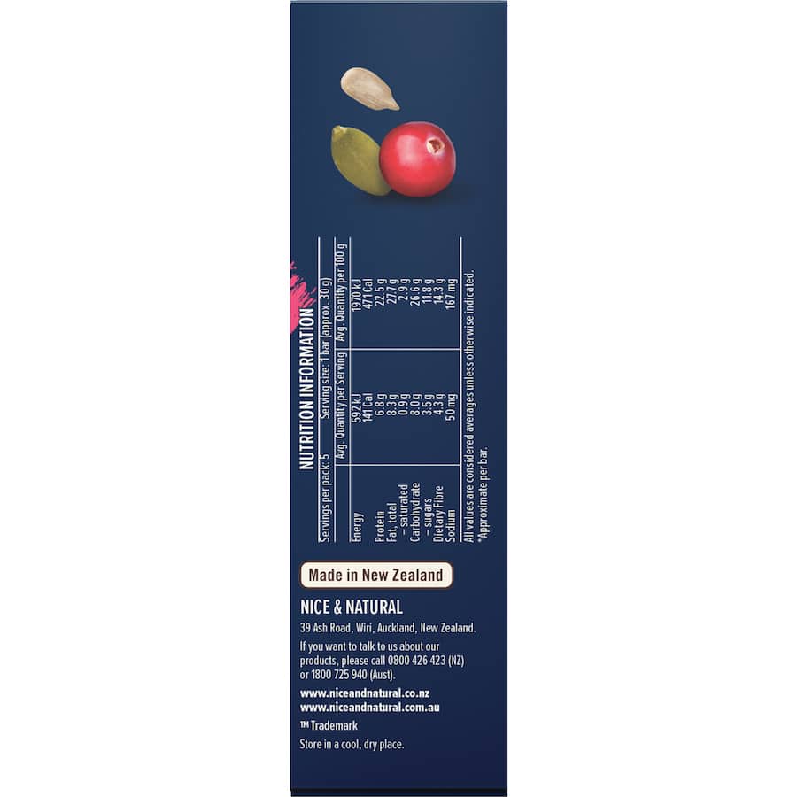 Nice & Natural Protein Nut Bars Wholeseed Cranberry Raspberry 5pk 150g