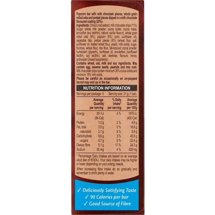 Fibre One Cake Bars Milk Chocolate & Popcorn 5pk 105g