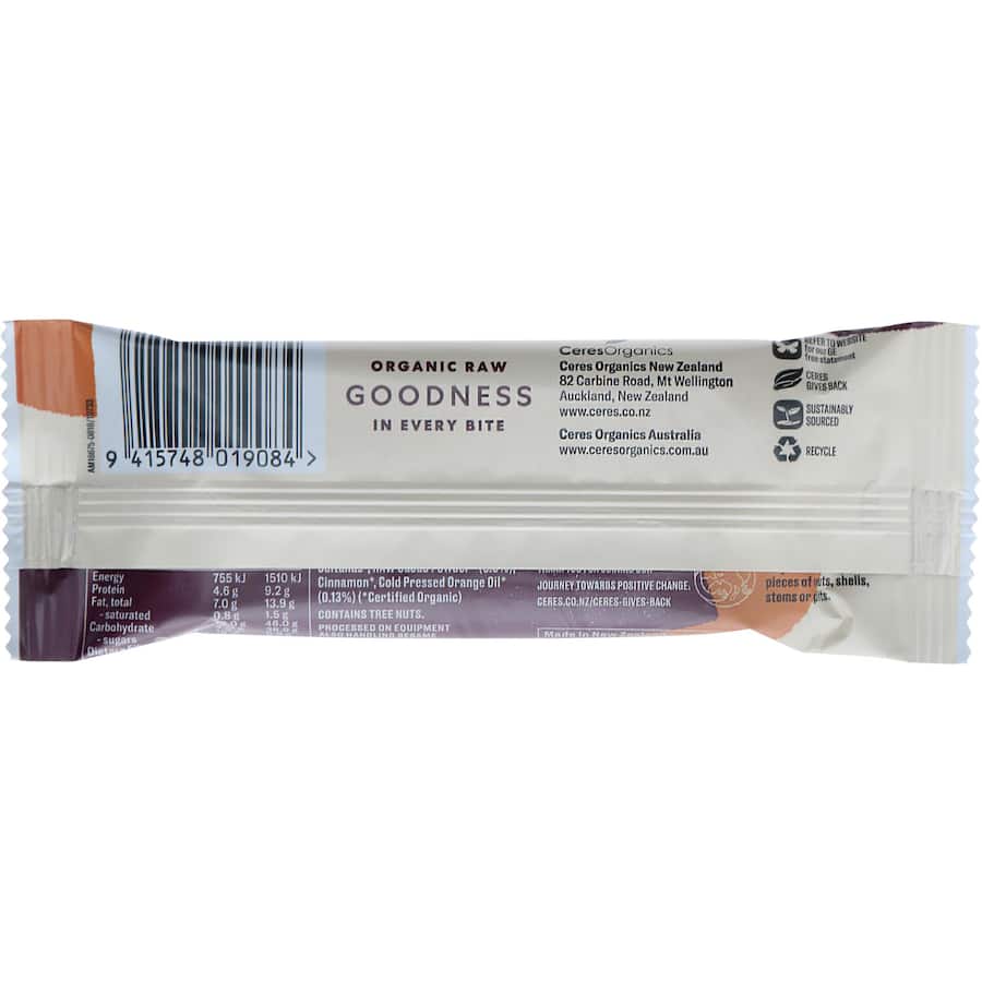 Ceres Organics Raw Wholefood Snack Bar Cacao Fig & Orange Each 50g