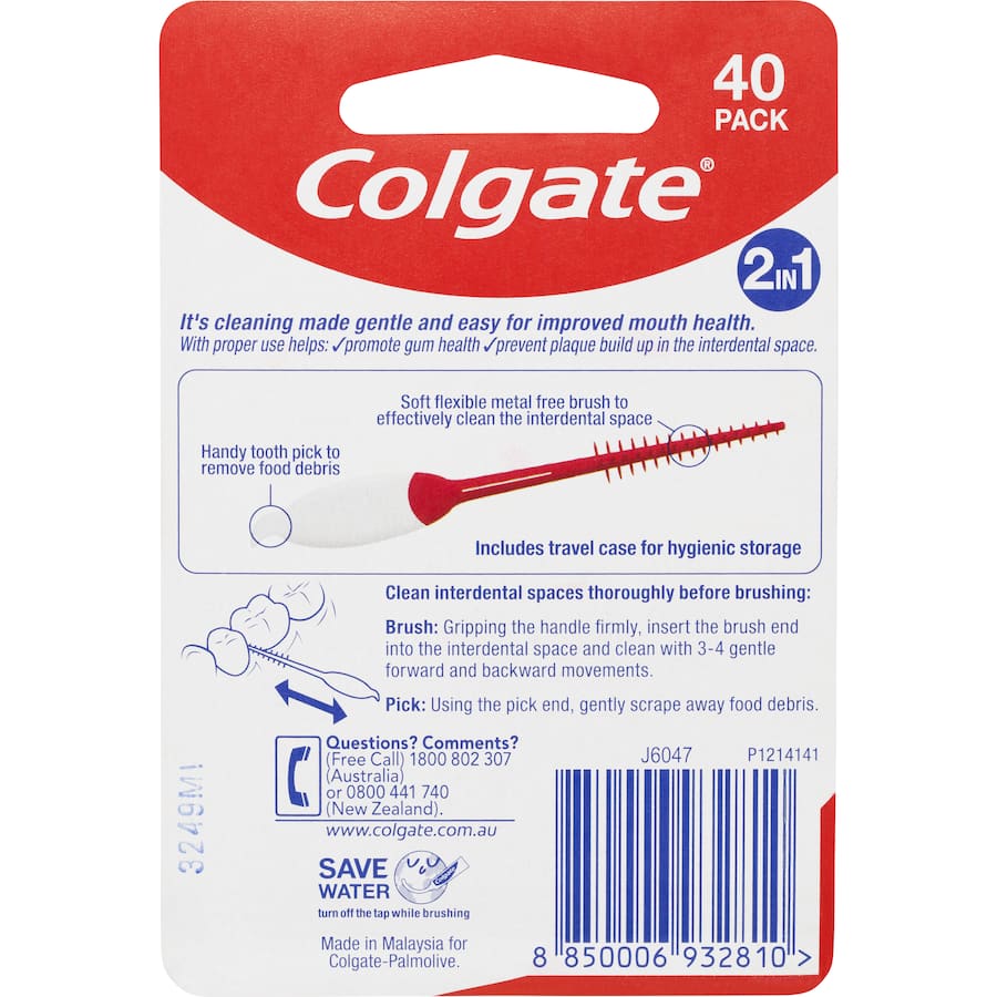 Colgate 2 In 1 Interdental Brush & Pick With Travel Case 40pack
