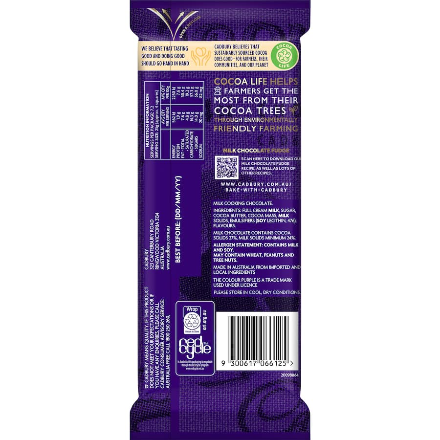Cadbury Baking Cooking Chocolate Milk Block 180g