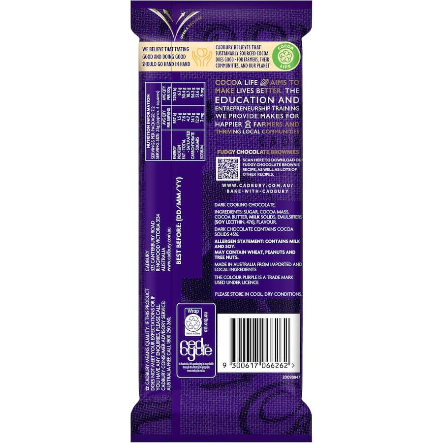 Cadbury Chocolate Baking Dark 45% 180g