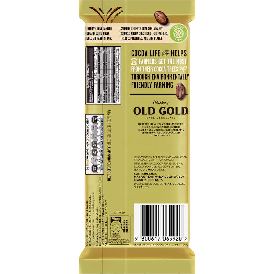 Cadbury Chocolate Old Gold 70% 180g