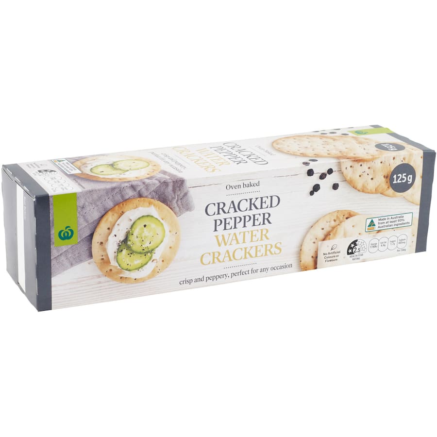 Woolworths Crackers Water Cracked Pepper 125g