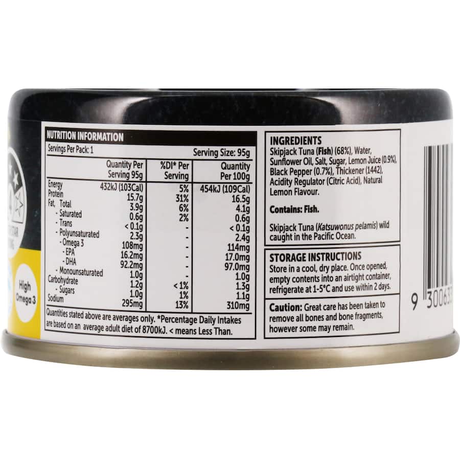Woolworths Tuna Lemon & Pepper Tear tab can 95g