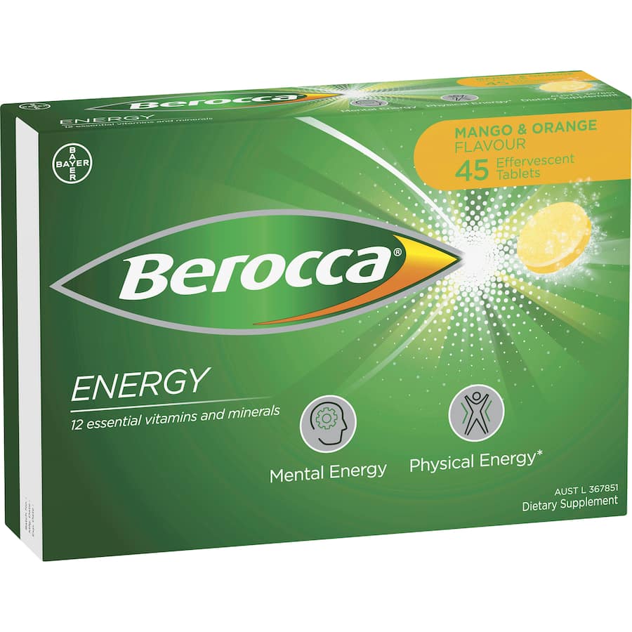 Berocca Performance Effervescent Energy Vitamin C Mango & Orange Pack 45 tabLets