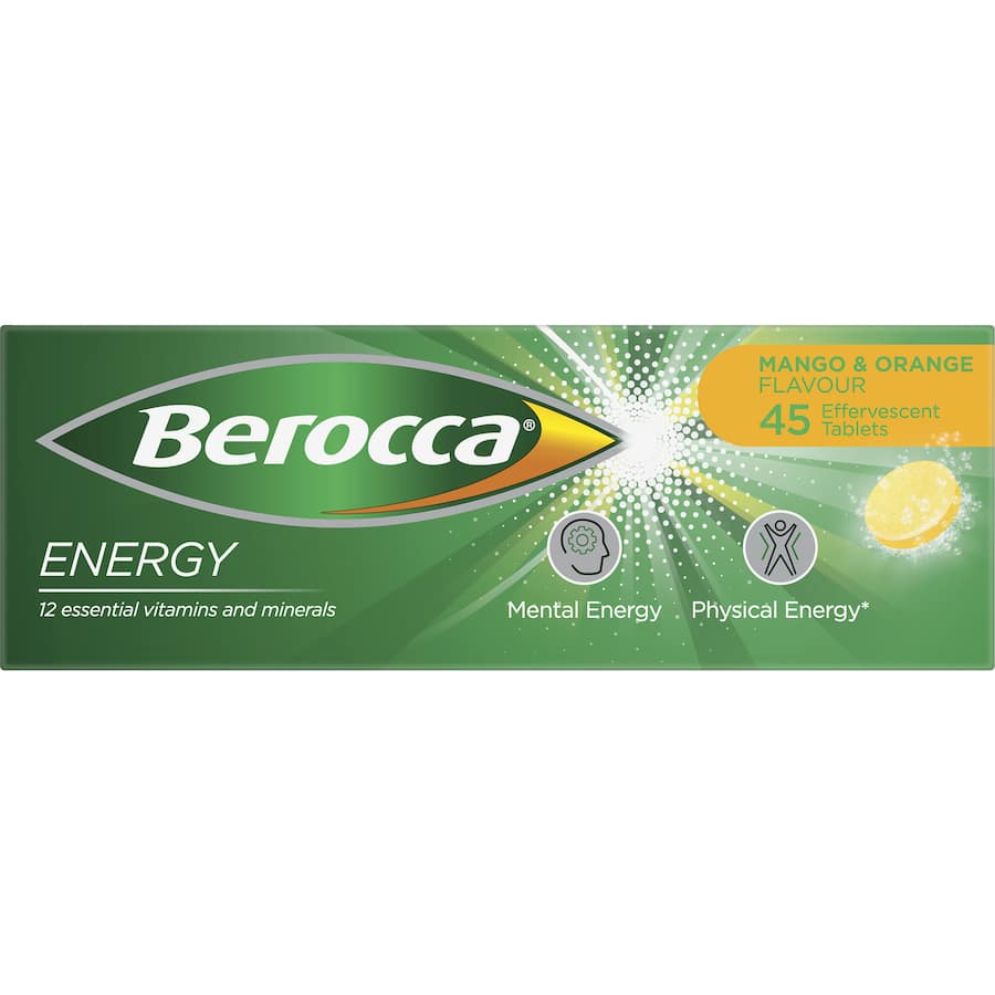 Berocca Performance Effervescent Energy Vitamin C Mango & Orange Pack 45 tabLets