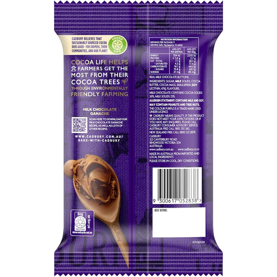 Cadbury Baking Chocolate Melts Real Milk 225g