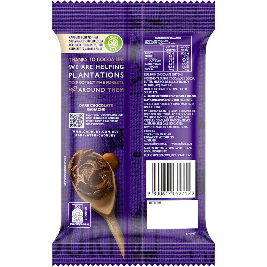 Cadbury Chocolate Baking Dark Melts 225g