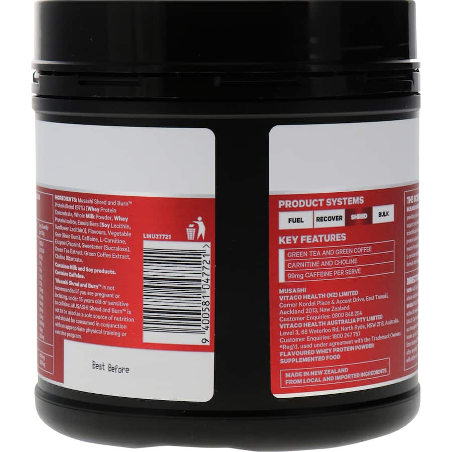 Musashi Shred & Burn Protein Powder Vanilla 340g