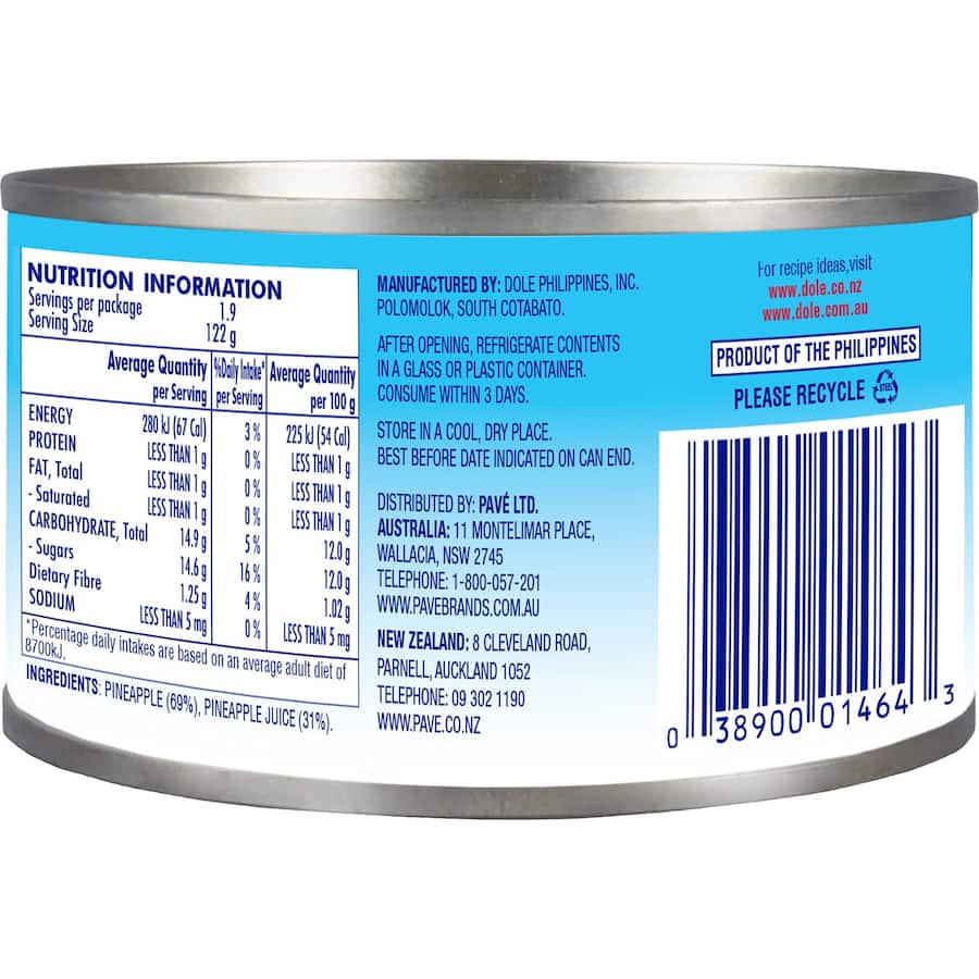 Dole Tropical Pineapple Chunks In Juice Can 227g