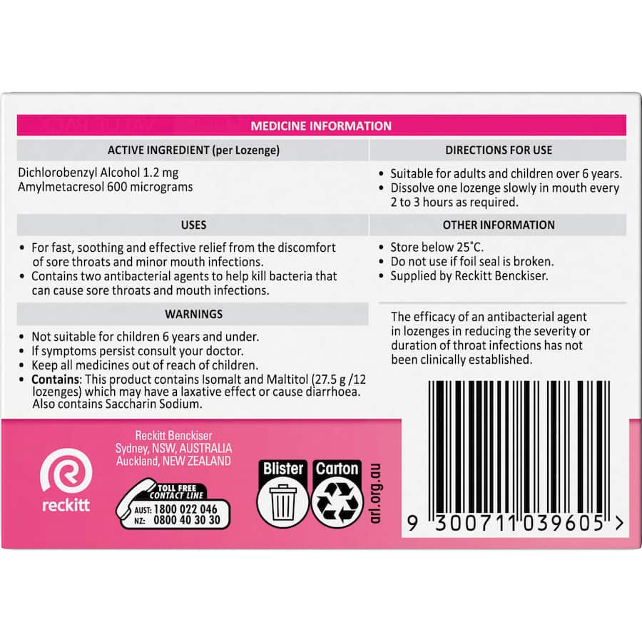 Strepsils Lozenges Sugar Free Strawberry