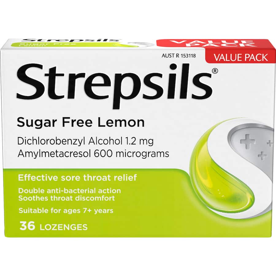 Strepsils Sugar Free Cough Throat Lozenges Lemon 36pack
