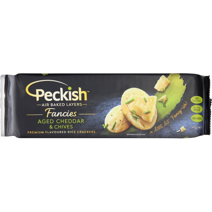 Peckish Fancies Rice Crackers Cheddar & Chives 90g