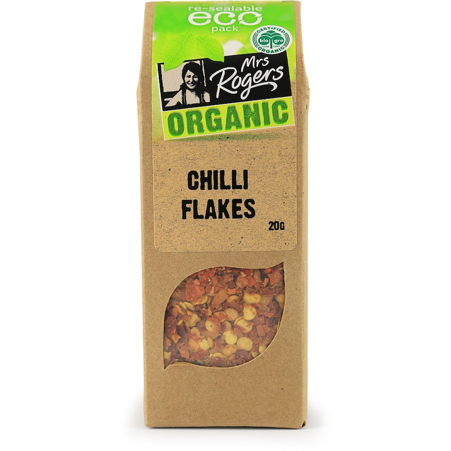 Mrs Rogers Eco Pack Chilli Flakes Organic Box 20g