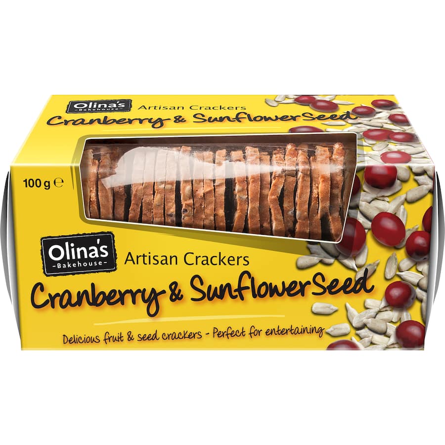 Olina's Bakehouse Artisan Crackers Cranberry & Sunflower Seed 100g