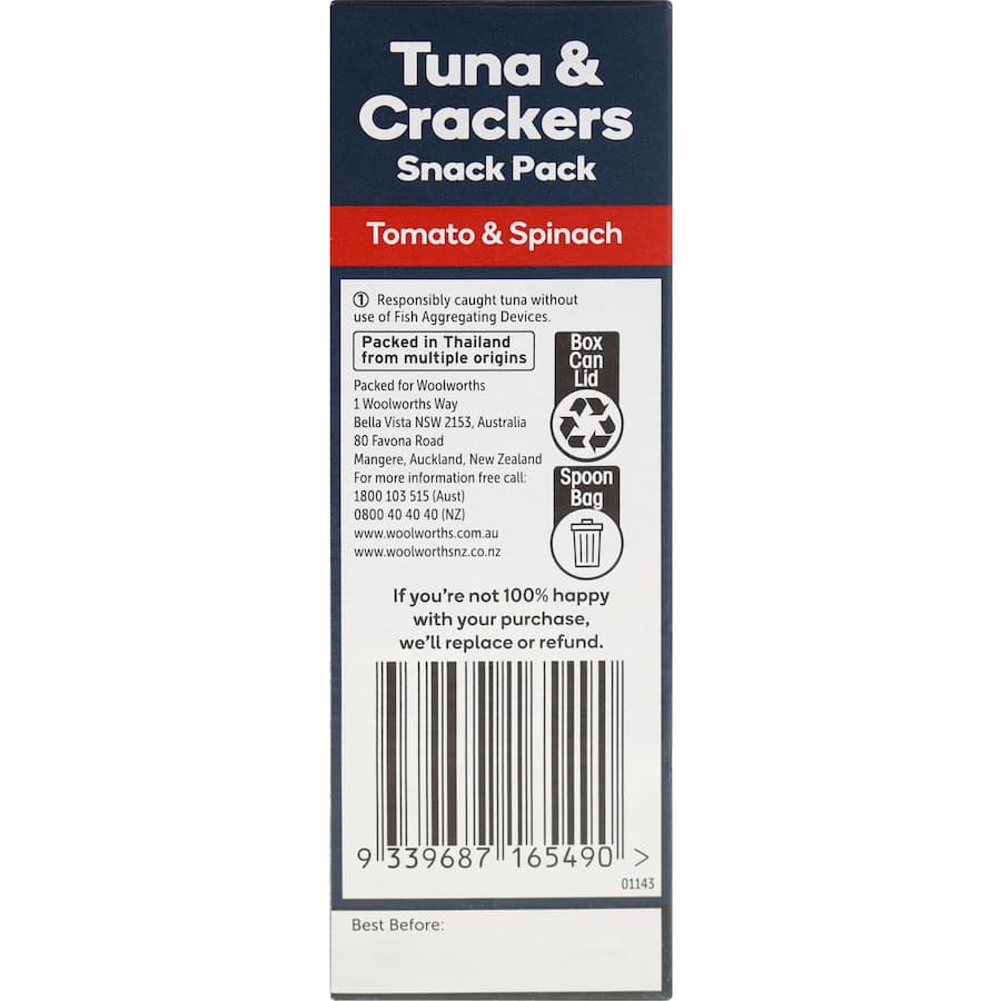 Woolworths Tuna & Crackers Tomato & Spinach Flavour 112g