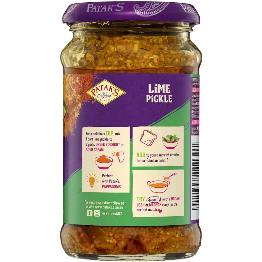 Pataks Pickles Tangy Lime Medium Jar 283g