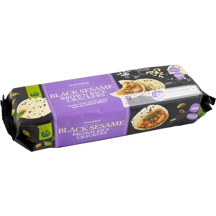 Woolworths Rice Crackers Brown Rice & Black Sesame 100g