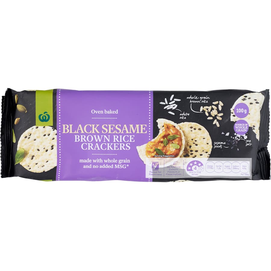 Woolworths Rice Crackers Brown Rice & Black Sesame 100g