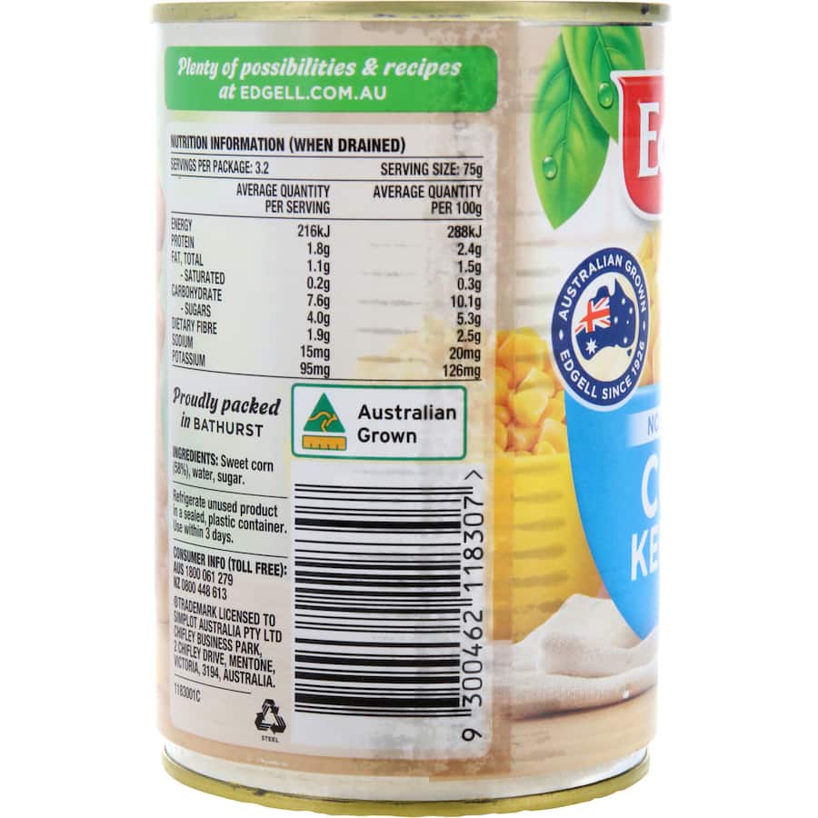 Edgell Corn Whole Kernel No Salt Can 420g