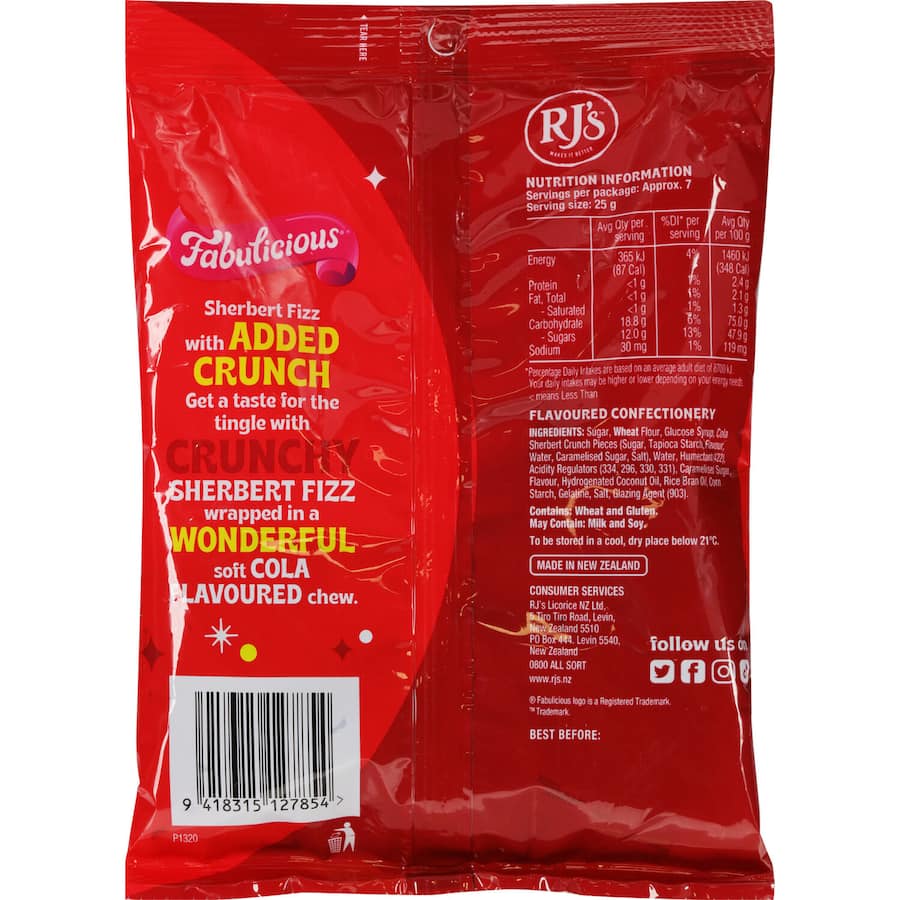Fabulicious Sweets Cola Sherbert Fizz Crunch 180g