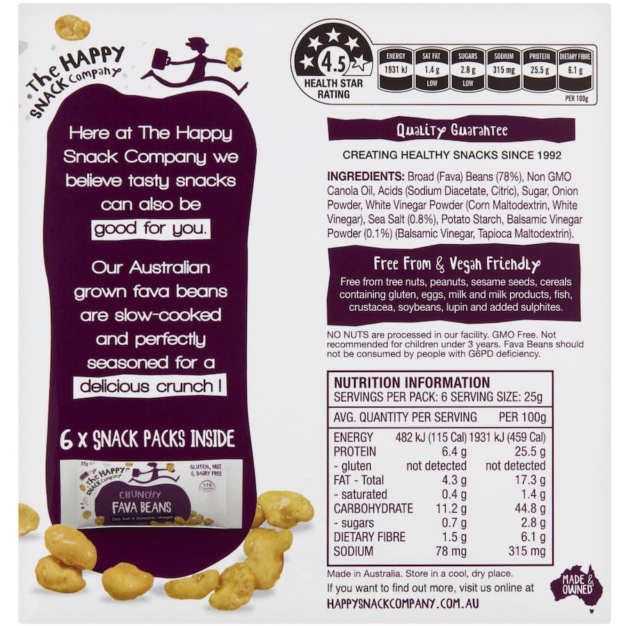 Happy Snack Fav Va Beans Bean Snacks Seasalt Balsamic Vinegar 6 x 25g pks