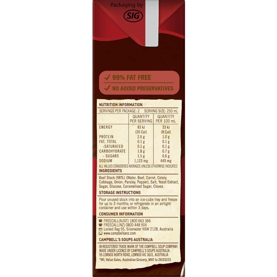 Campbells Real Stock Beef Stock Liquid Carton 500mL