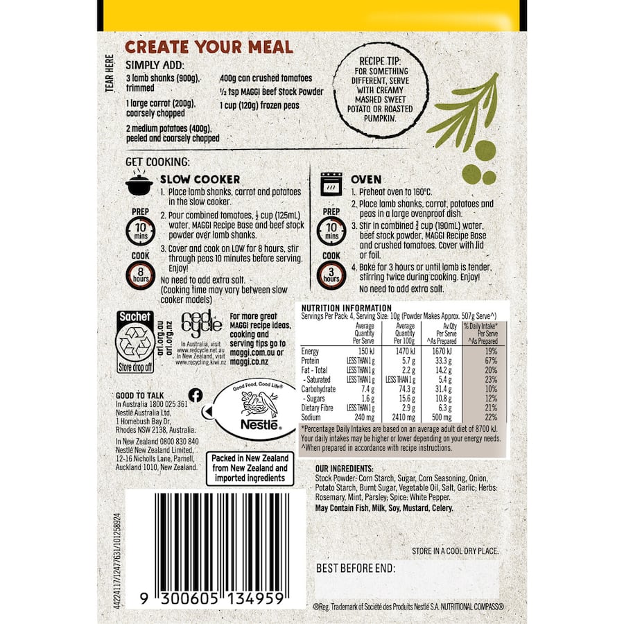 Maggi Slow Cooker Recipe Base Lamb Shanks Sachet 40g