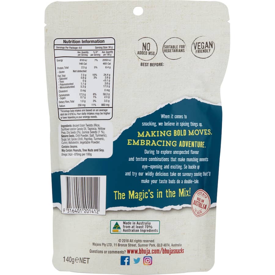 Majans Snack Mix Bhuja Ancient Grain Twists 140g
