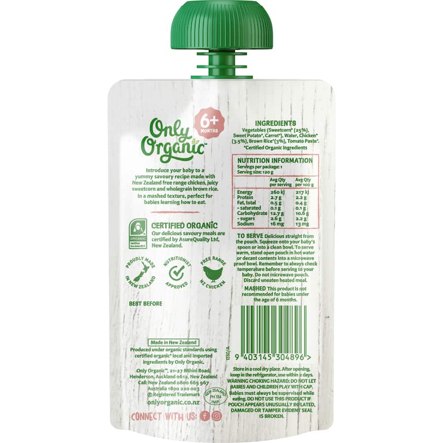 Only Organic Baby Food Chicken Sweetcorn 120g