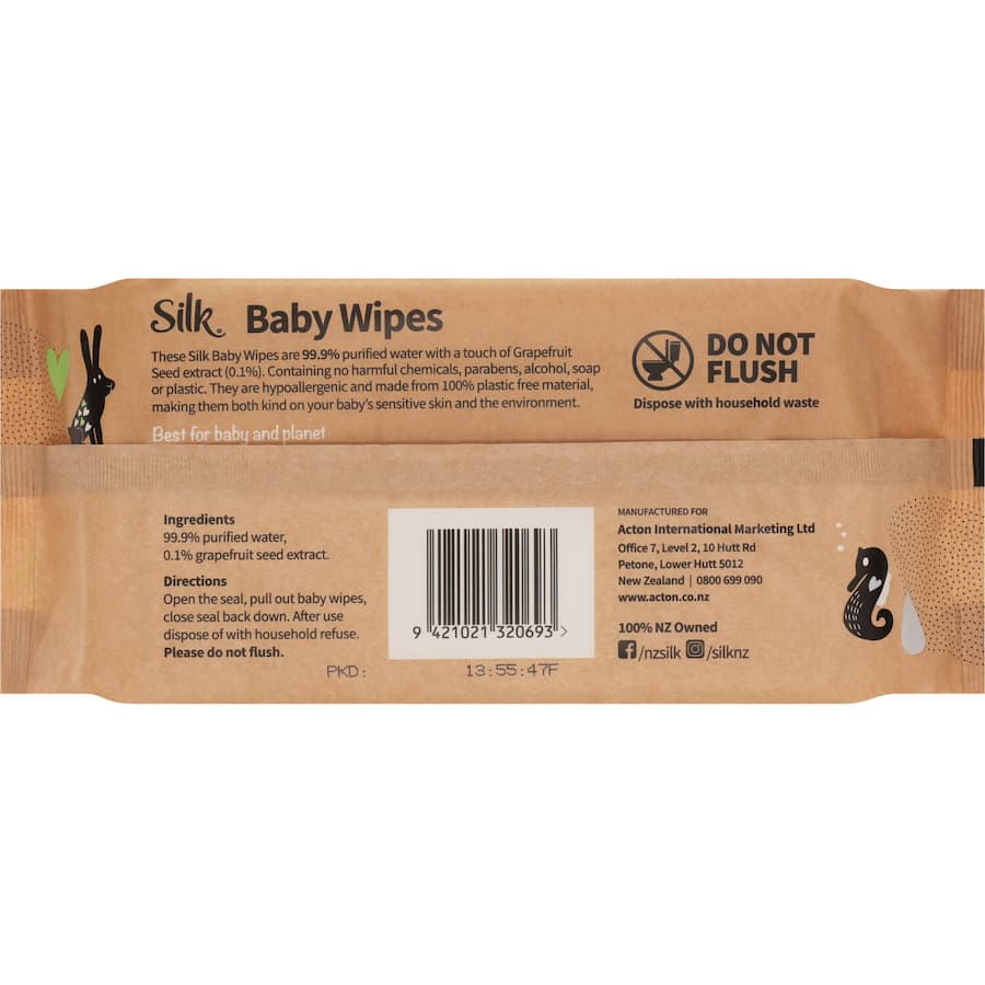 Silk Baby Wipes 99.9% Water & Plastic Free 80pack