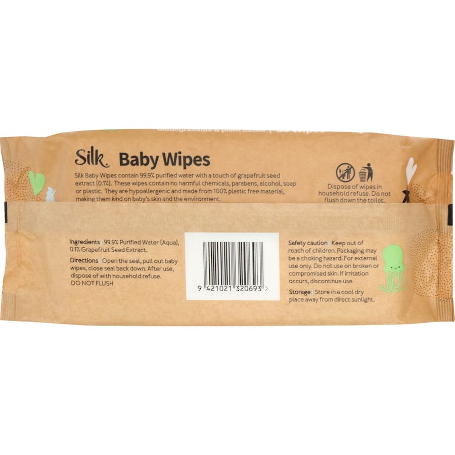 Silk Baby Wipes 99.9% Water & Plastic Free 80pack